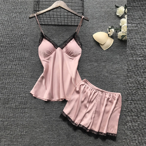 Conjunto De Pijama Babydoll Con Bata De Encaje De Seda Para