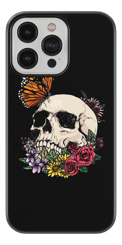 Case Funda Para iPhone Calavera Mariposa Flores Arte Negro