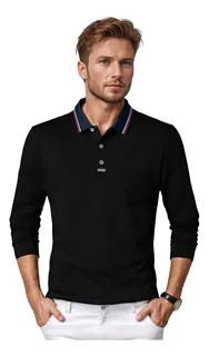 Playera Manga Larga Moda Tipo Polo Casual Comoda Hombre