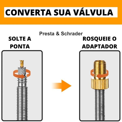 Imagem 4 de 6 de Adaptador Valvula Presta Bico Fino Para Grosso Pneu Bike