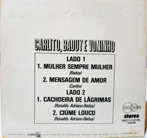Lp Compacto Duplo Carlito Baduy E Voninho1976ler Descrição*! (Usado)