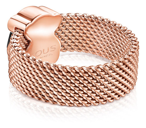 Anillo Mesh Color De Acero Ip Rosado Y Ónix Tous