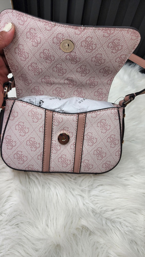 Bolsa Pequeña Guess Sg900078 Nueva 100 % Original Rosa Palo Estampado Oro Rosa Palo
