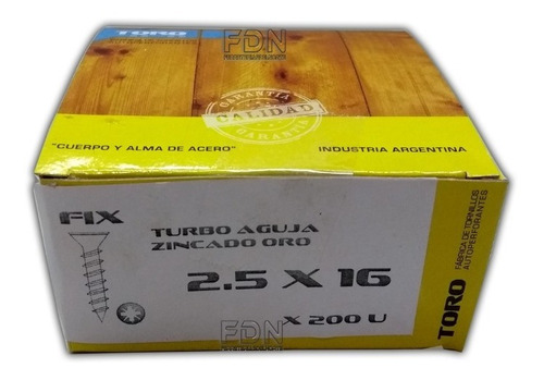 Tornillo Fix 2.5 X 16 - Caja X 200u - Dorados - Fdn