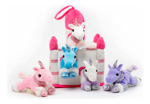 Peluche Unicorn Castle Con Animales  Cinco 5 Unicornios De P