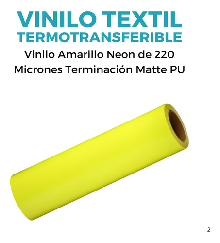 Vinilo Textil Termotransferible Rollo De 0.50x25 Mts Flex Pvc Color Amarillo Neon Espesor 220 Micrones Matte Pu Resistente Al Agua Marca Global Electronics