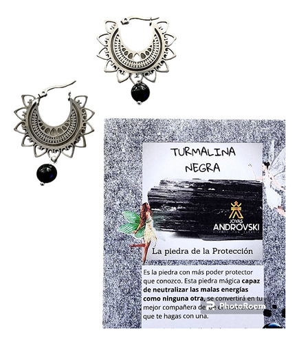 Aros Argolla Mándala Piedra Turmalina Negra 8mm ,protección 