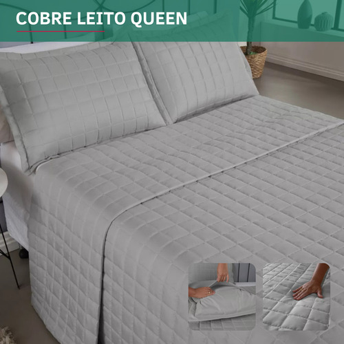 Cobre Leito Colcha Dupla Face Queen Padrão 3 Peças Matelado 400 Fios Macio E Suave Cinza Premium