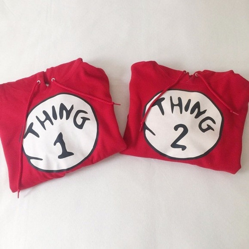 Buso Chompa Personalizado X2 Parejas Novios Thing 1 Thing 2