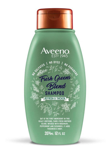 Shampoo Aveeno Romero Menta Pepino Fortalece Da Volumen