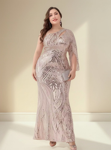 Vestido Feminino Festas Plus Size Sereia Lantejoulas Chavina