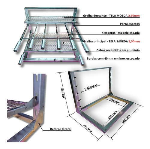 Kit Churrasqueira Inox Coifa Braseiro 50x40 Capa + Painel