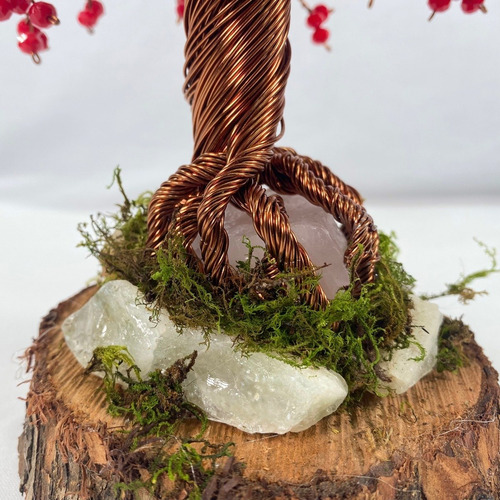 Árbol Bonsai De Alambre Artificial Cristales Facetado Rojo