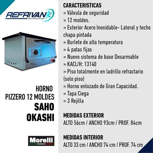 Horno Pizzero Okashi Morelli 12 Moldes + Ahora 18 Env S/c