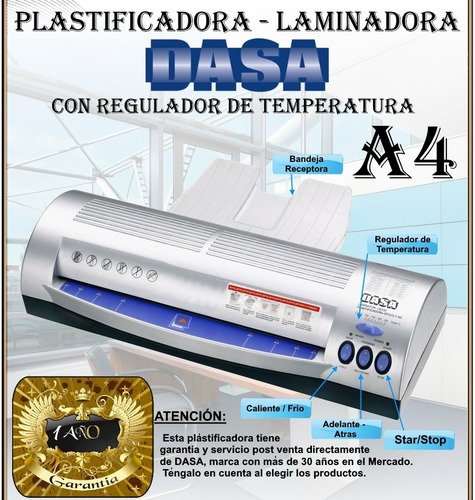 Imagen 3 de 5 de Plastificadora - Laminadora Lm240 A4 Dasa + Redondeadora