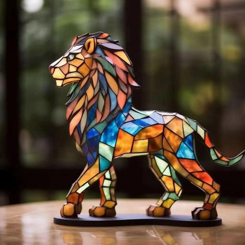 Estatua De Arte De Metal Con Figuritas Coloridas León