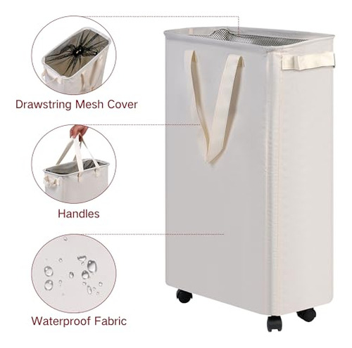 Cesta Lavandería Delgada Con Ruedas Pequeña 48l Beige