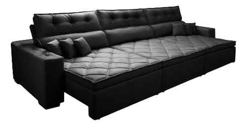 Sofá Retrátil e Reclinável 4,12m Austin com Molas no Assento Suede Velusoft Preto Cama inBox