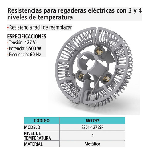 Resistencia De Reemplazo Para Regadera De 4 Temperaturas, Pr