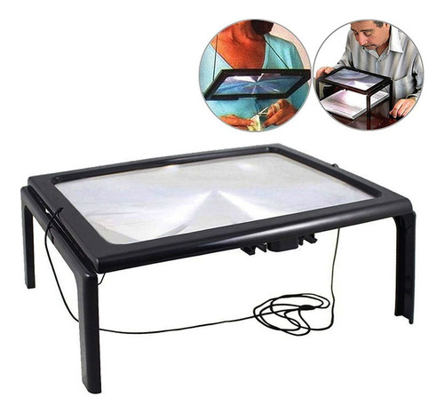 Lupa De Mesa Com 6 Leds Mão Livre Amplia 23,5x15,5cm 2.5 X