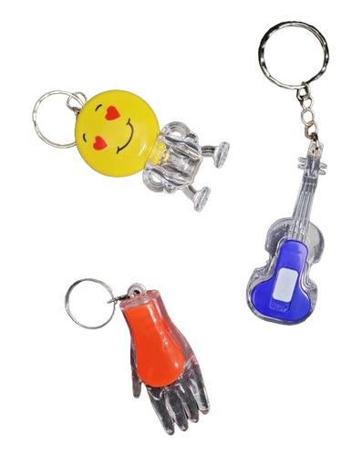 X 12 Llaveros Guitarra Emoji Mano Souvenir Con Luz Surtidos