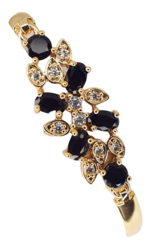 Pulsera Cristales Translucido Y Negro Tono Oro- Baño 18k