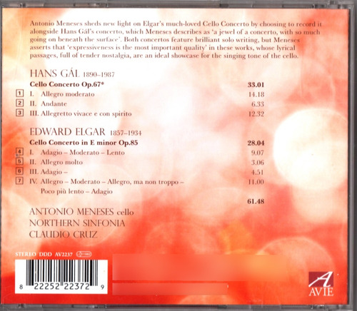Cd Gál & Elgar Cello Concerto Op. 67 & 85 Antonio Meneses (Usado)