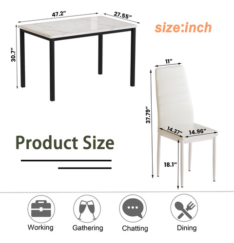 Juego De Mesa De Comedor 5 Piezas Con Mesa Mármol Sintético