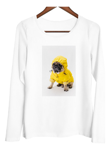 Remera Mujer Ml Perros Pug Frances Piloto Amarillo