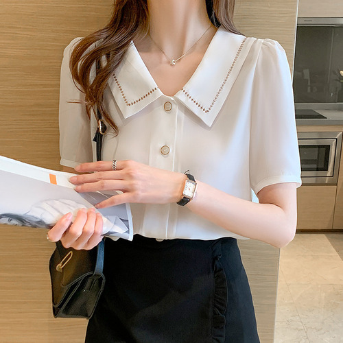 Camisa De Chifón Con Cuello De Muñeca Para Mujer