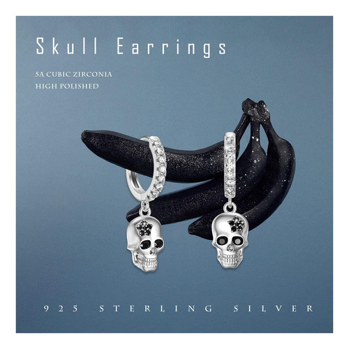 Pendientes De Calavera, Pendientes De Aro De Plata De Ley De