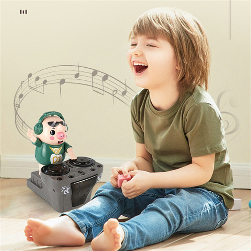 Brinquedo De Porco Dançando Com Música De Dj Com Luz Colorid