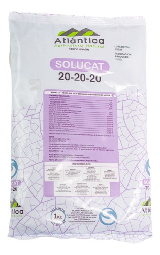 Fertilizante Npk Solucat 20-20-20 Hidrosoluble 1kg Agrícola