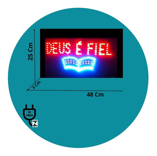 Placa Luminoso Quadro Led Letreiro Luminária Deus_é_fiel