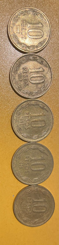 Colección Moneda 10 Pesos Año 1995, 1996, 1997, 1998, 1999