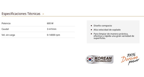 Imagen 3 de 9 de Soplador Sopladora Daewoo Daeb600 Eléctrica 600w 240v