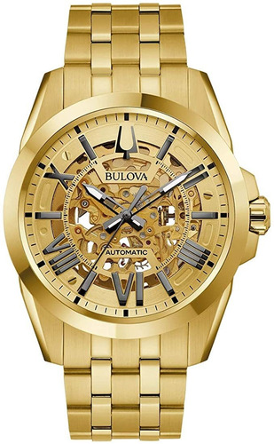 Reloj Bulova Automático Hombre Dorado Skeleton 97a162 Oro