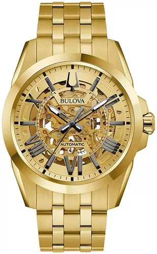 Reloj Bulova Hombre Dorado Clasico Elegante 97b146 Color Del Fondo Dorado  Color De La Malla Dorado Color Del Bisel Dorado