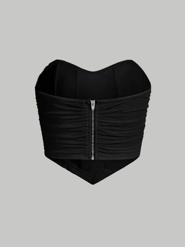 Top Casual Blusa Malla Fruncido Corset Descubierto Cierre