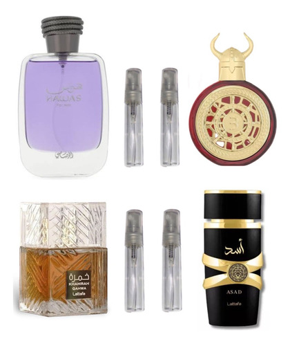 4 Muestras Perfume Arabe(asad+hawas+qahwa+kashmir) 5ml C/u