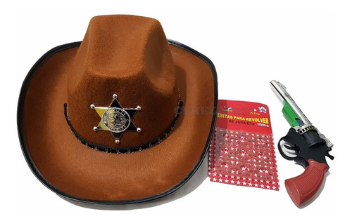 Sombrero Gorro De Sheriff  + Revolver 22cm +cebita