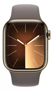 Apple Watch Series 9 GPS + Celular • Caja de acero inoxidable color oro de 41 mm • Correa deportiva color arcilla - S/M - Distribuidor autorizado