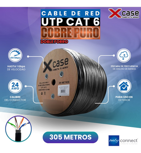 Cable Utp 305m Doble Forro Cat 6 Xcase Cobre Puro