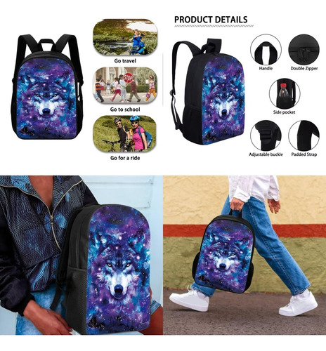 Conjunto De Mochilas Whosgniht Galaxy Wolf Para Escola, Cria