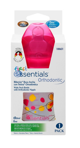 Tetero Ortodóntico Boca Ancha 6 Oz T1 First Essen G100631 Color Rosa Flores