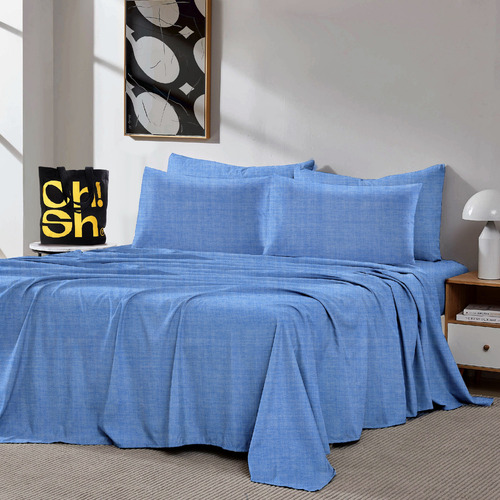 Oh! Sheets Juego De Sabanas Cationico 7 Piezas Matrimonial Azul Claro