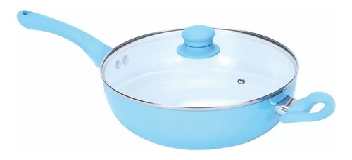 Wok Sarten 26 Cm Ceramica Antiadherente C/ Tapa Celeste