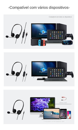 Fone De Ouvido Removíve C/ Microfone Usb Headset Call Center