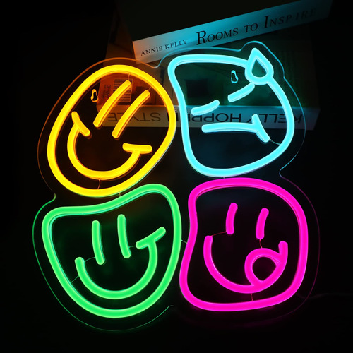 Atols Letrero De Neon Con Caras Sonrientes Para Decoracion D