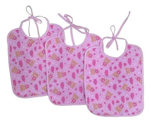 Kit 3 Babadores Infantil Felpudo Com Tecido Algodão Rosa